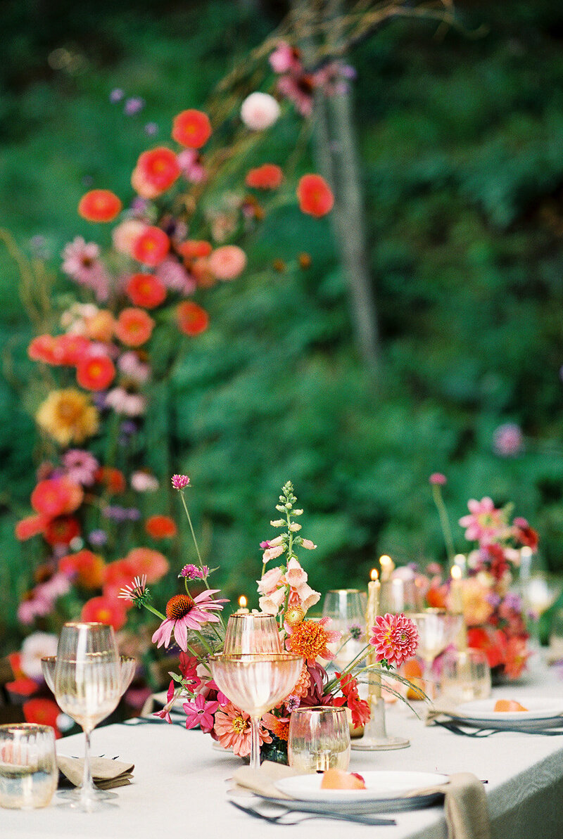 saranac lake wedding with colorful flowers photographed on film by julia rebecca photography 