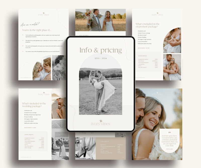 Photography pricing guide Ivory Vines