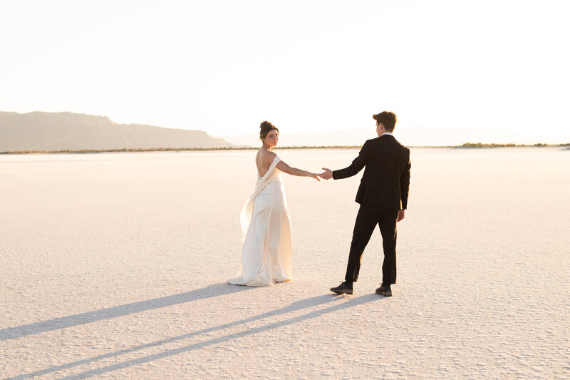 Utah Bonneville Salt Flats Elopement with bride and groom