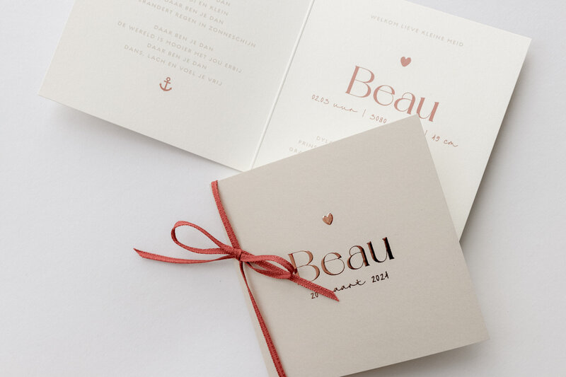Klein-geboortekaartje-meisje-Beau-met-koperfolie-en-lint-12