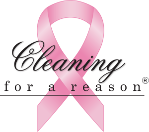 Pink ribbon logo with words "Cleaning for a Reason"