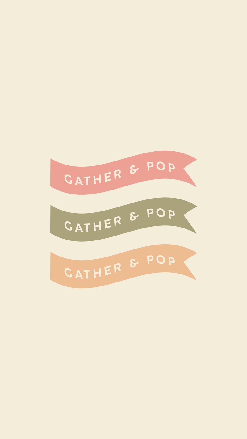 Gather & Pop alternate logos in alternating colors on a cream background