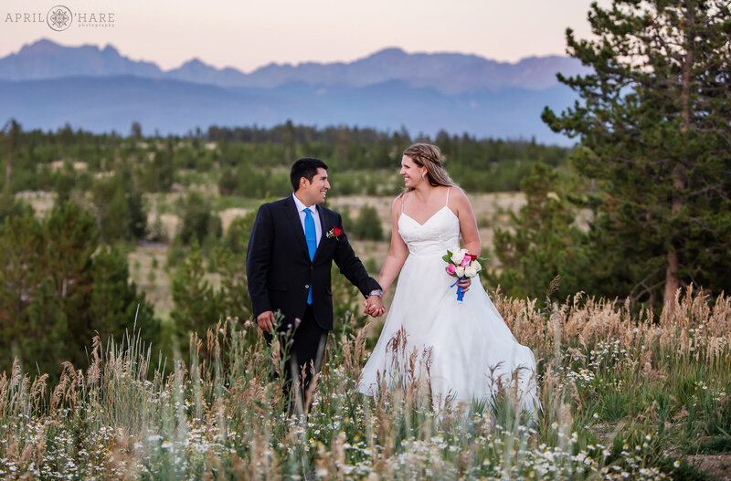 Beautiful sunset mountain wedding photo at Snow Mountain Ranch in Colorado
