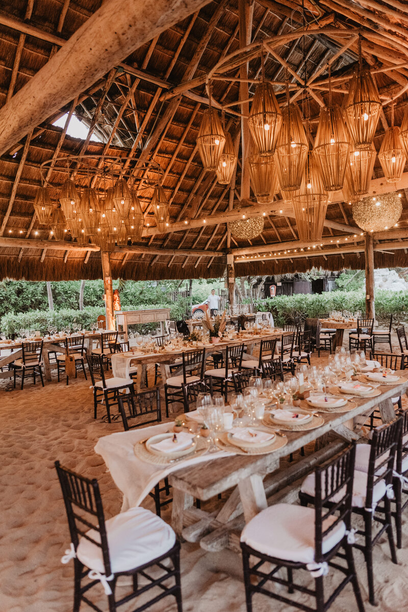 Beach wedding reception.