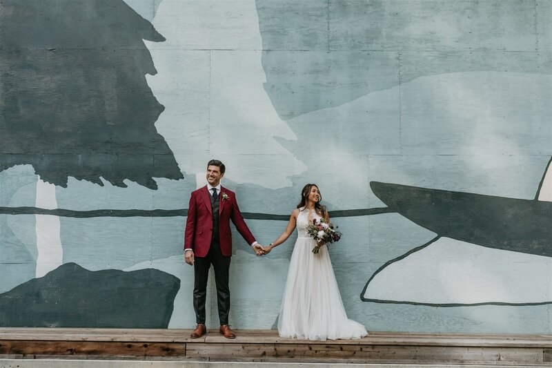 bride and groom in california