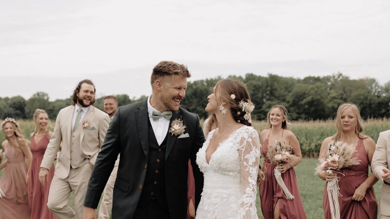 Boho bride and groom get married at a farm in Indiana