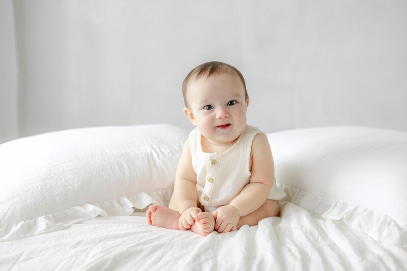 Luxury Tampa milestone portrait six month baby in natural light studio