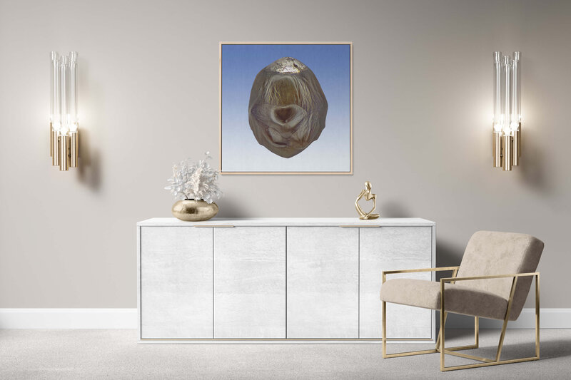 Fine Art Canvas with a natural frame featuring Project Stardust micrometeorite NMM 646 for luxury interior design