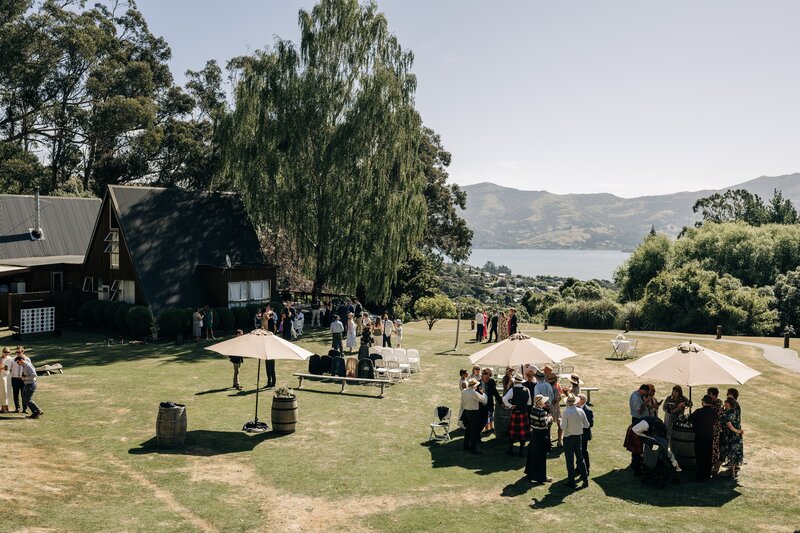 aerial view of ceremony lawn in akaroa at mt vernon lodge wedding venue