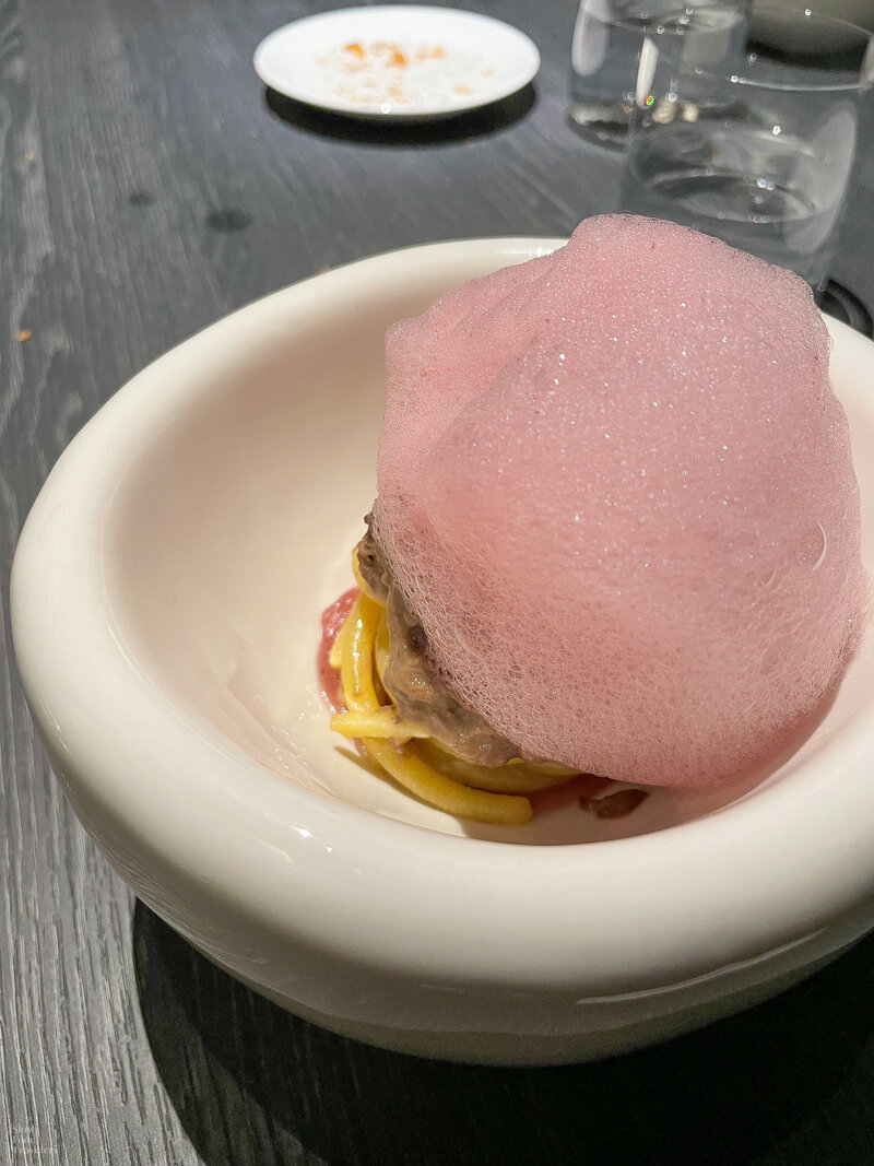 Pasta with foam at Filia Ristorante in Verona, Italy