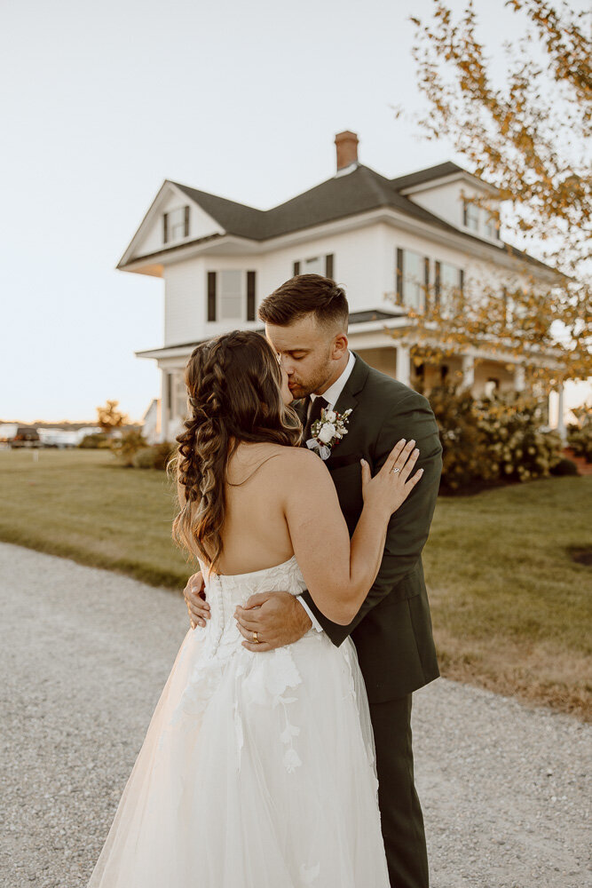 Couple walking down court house steps after eloping