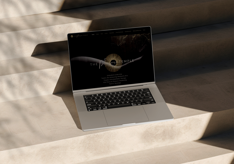 Website design mockups displayed on a macbook showing Temple Dreams Studio's web design work for healers, coaches and therapists