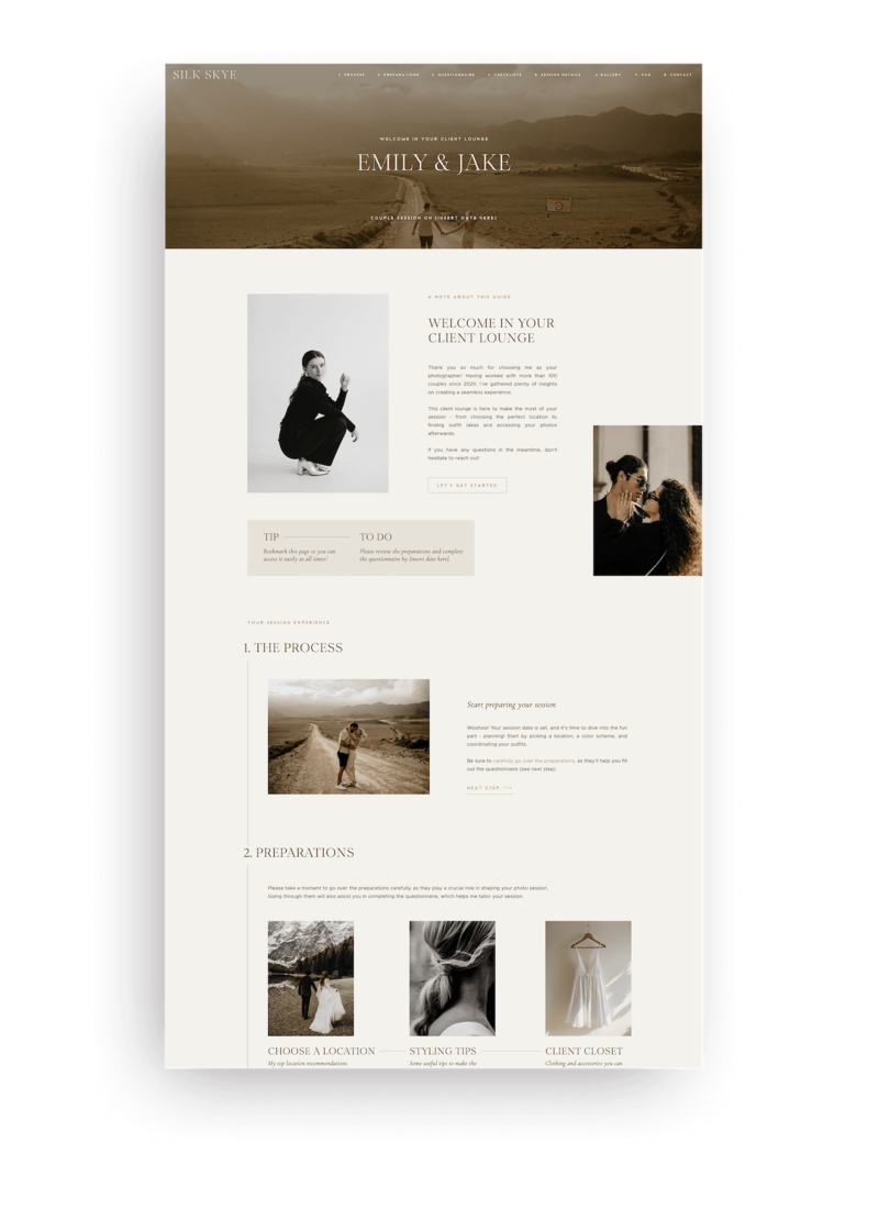 Aesthetic Showit Client Lounge template for photographers