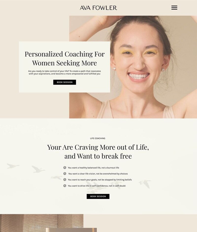 Screenshot of a life coach website design