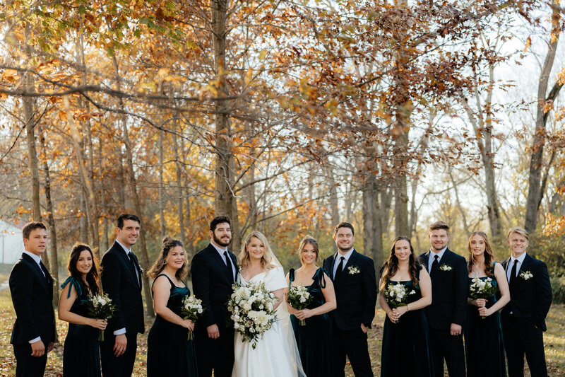 The wedding party standing in a row.