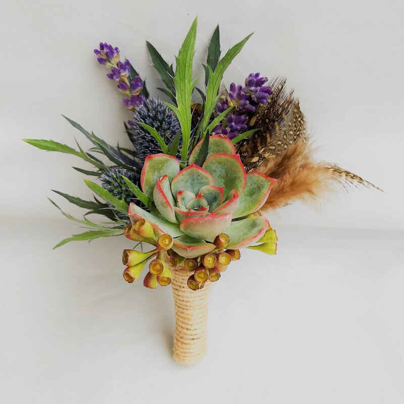 BKC4U RUSTIC SUCCULENT BOUTONNIERE FOR WEDDING OR PROM