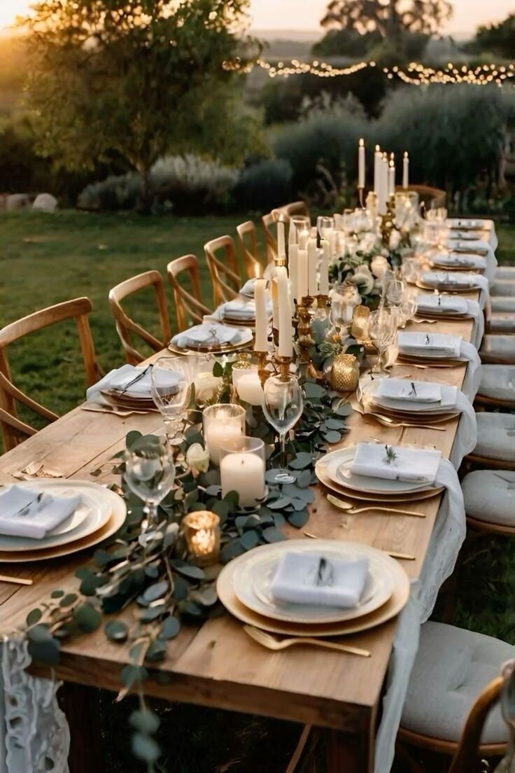 farm table design with greenery