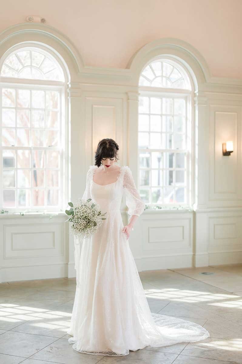 designer a-line wedding dress with pockets - edith elan timeless bridal Charleston, SC