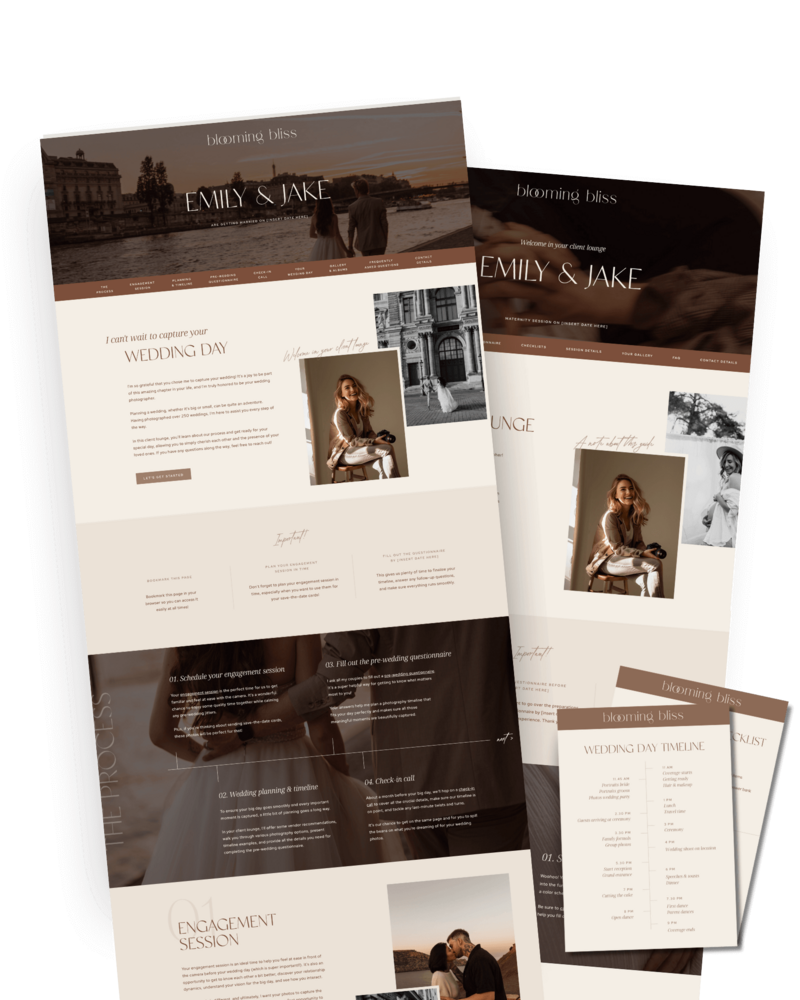 Showit Client Lounge templates for photographers