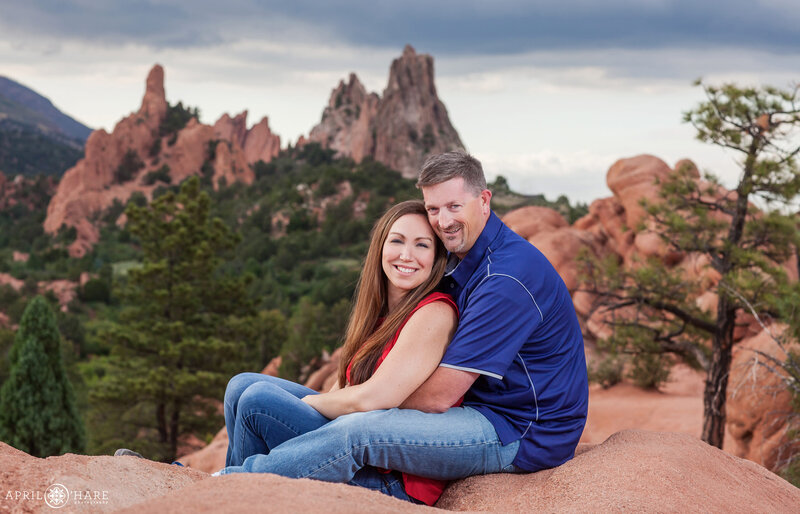Summer engagement photo at Garden of the Gods in Colorado Springs