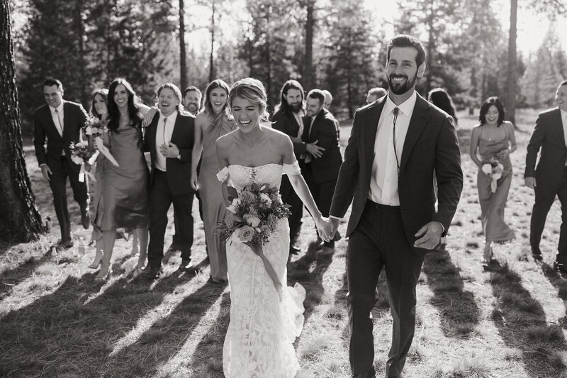 Black and white image of wedding party