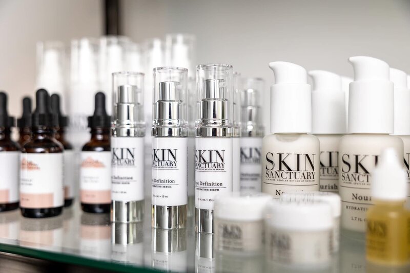 a shelf of skincare products