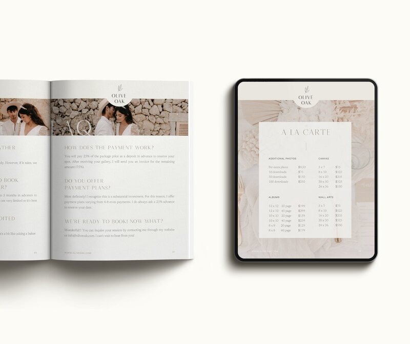 Elegant pricing guide template for photographers Olive Oak 15