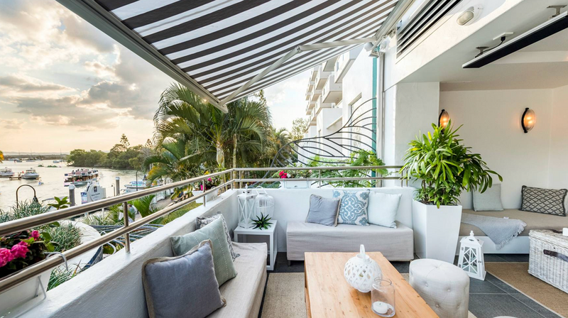 The balcony overlooking the beach at the Sofitel Hotel Queensland