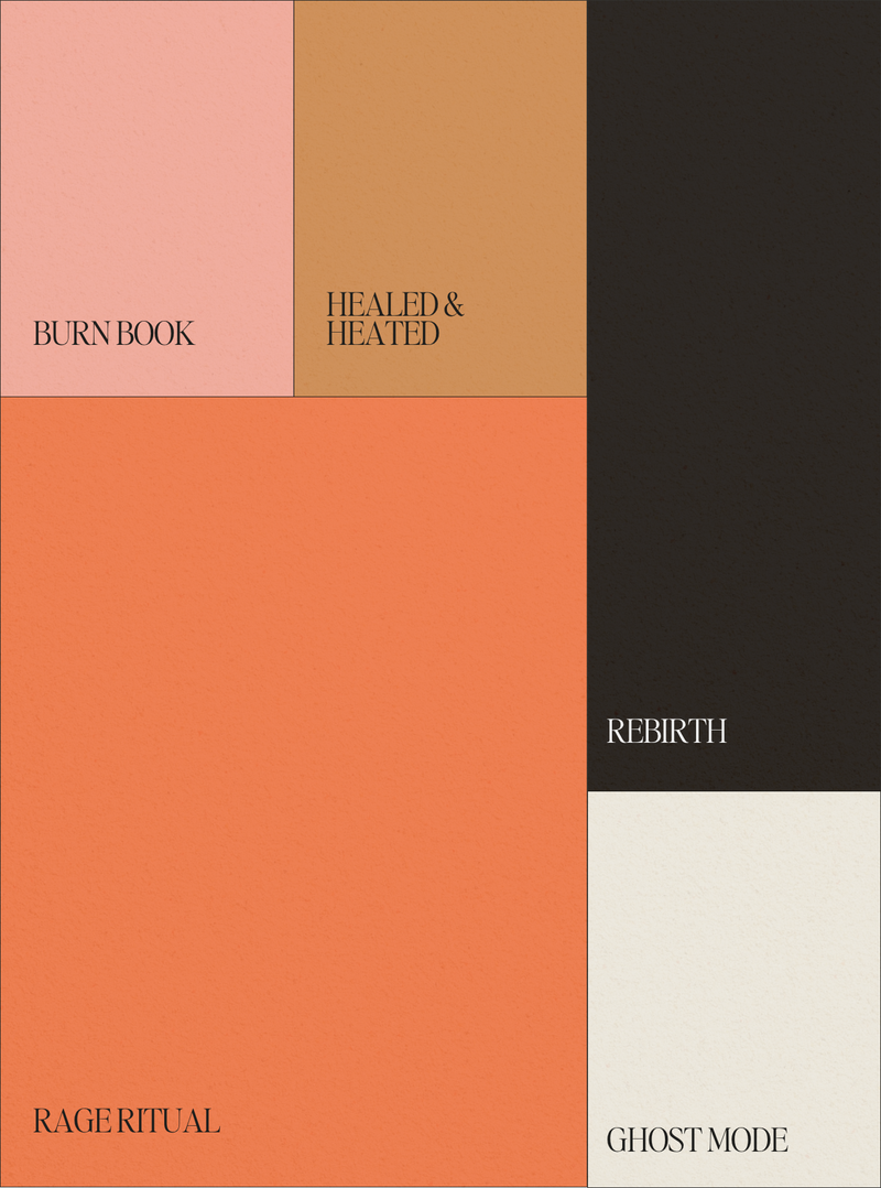 Custom color palette design for ByeCurious brand identity by Her Higher Standard Design Studio, balancing bold orange and timeless black for emotional resonance.