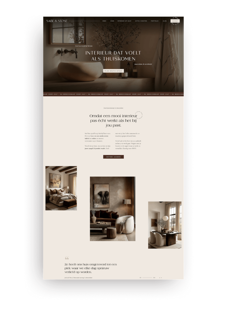 Luxe interieur ontwerp website template voor Showit