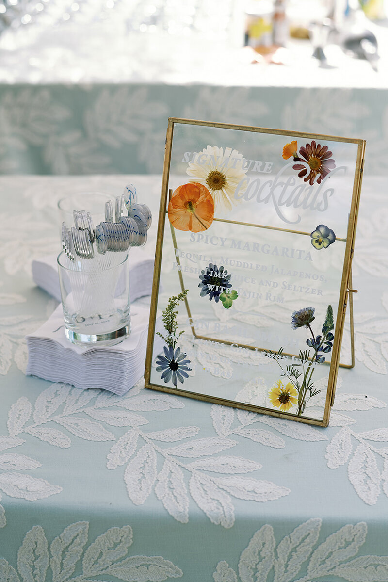 Pressed flower cocktail sign