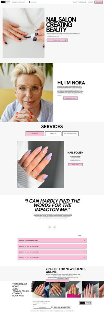 Nail Salon Website Template for Showit