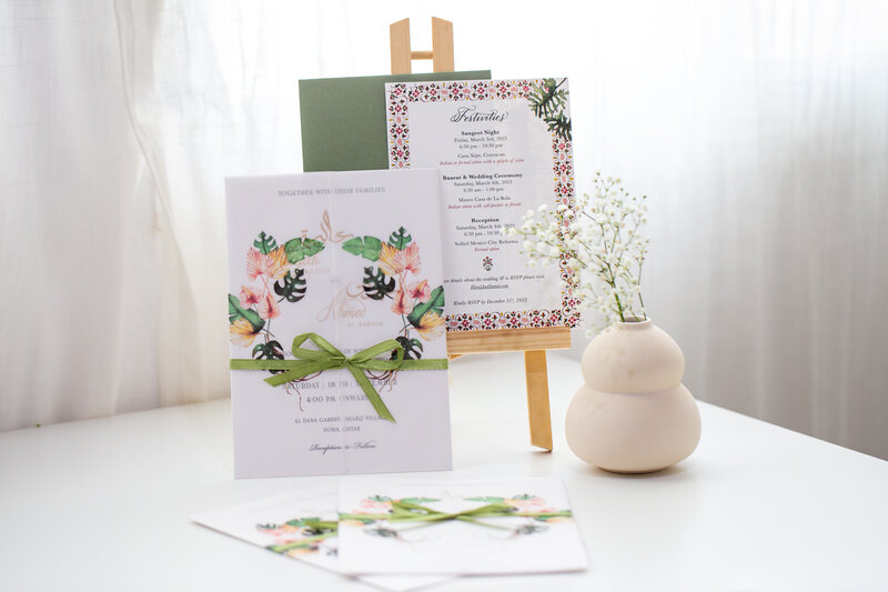 Invitation design in green theme, simple and minimalistic vibe