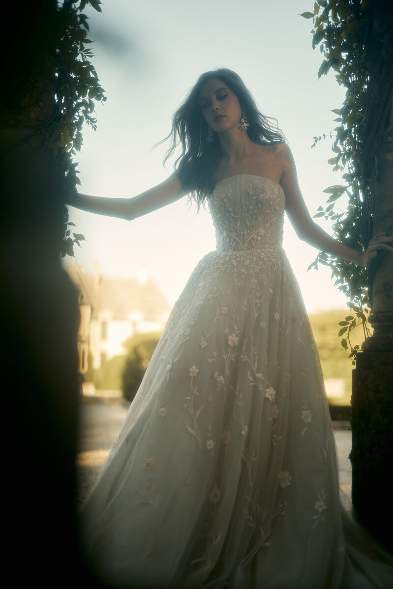 intricate ivory floral hand embroidery, tulle fabric