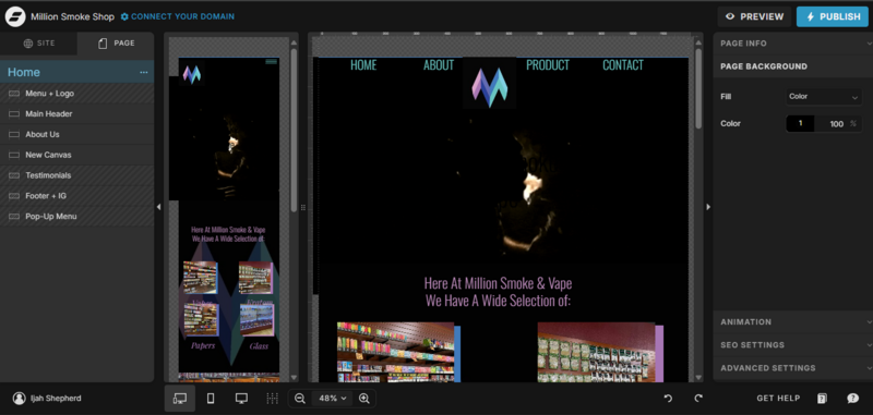 Shep's Mock Showit site Million Vape Shop