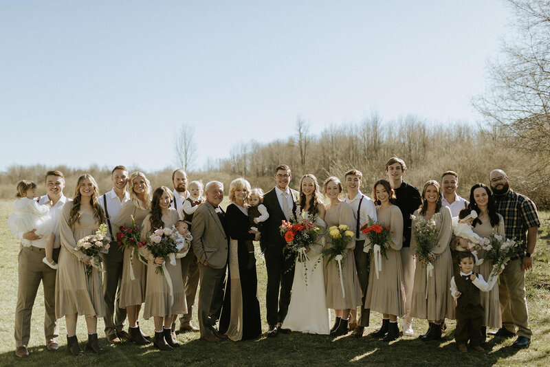 A big family photo at a wedding in Fennville, Michigan.