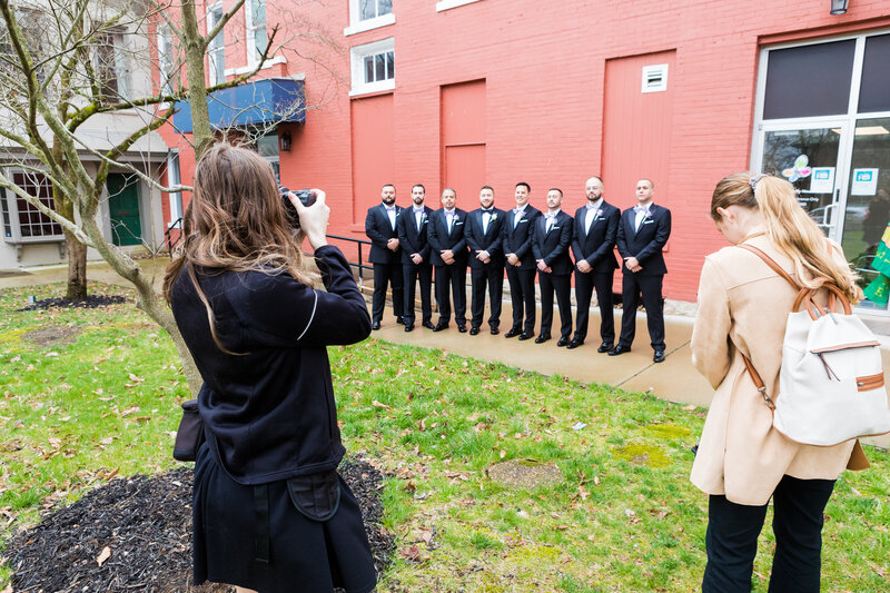 wedding videographer working with the groomsmen at a wedding in Shelbyviille, KY