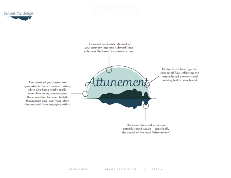 This image shows the Attunement primary logo, with several points explaining the design, as described in more depth in the surrounding paragraphs.