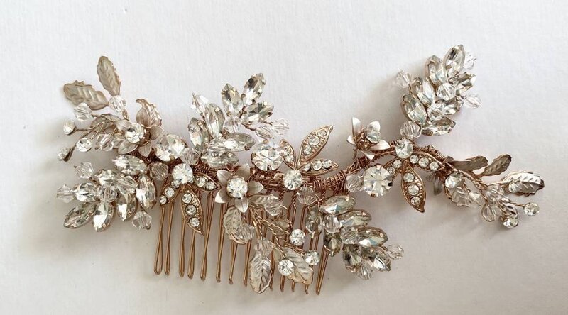 Rose gold crystal hair comb2
