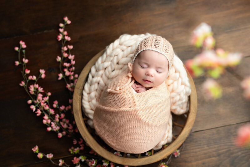 Sweet springtime styling with soft peach tones and blooming florals.