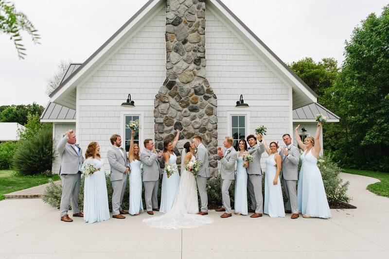 Luxury wedding party portraits with neutral tones and classic style in Minnesota