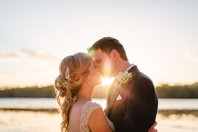 bridal couple with golden glow