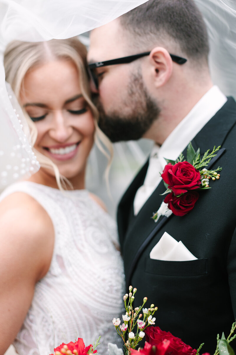 Bride and groom walk up memorial steps at their DC wedding