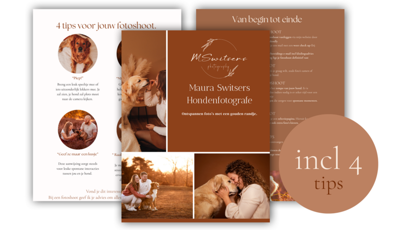 Infobrochure over hondenfotoshoots in België. Fotografietips inbegrepen. 