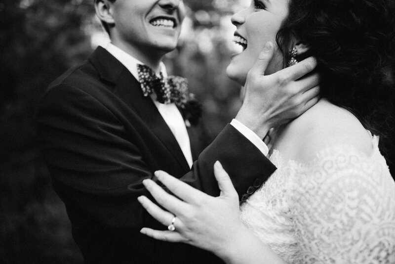 Black and white image of couple happy