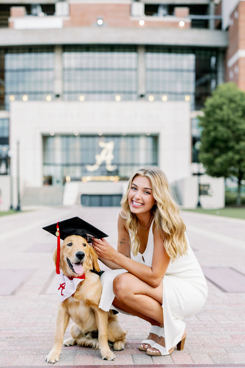 University of Alabama Grad Portraits at Bryant-Denny Stadium with dog