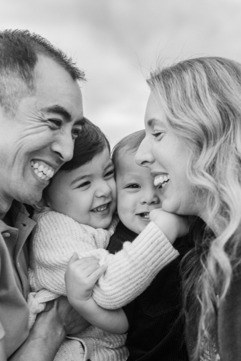dad and son first bumping during family photos