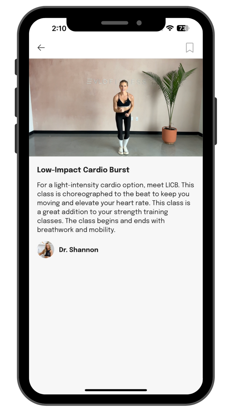 Low-Impact Cardio screenshot from the Evlo App