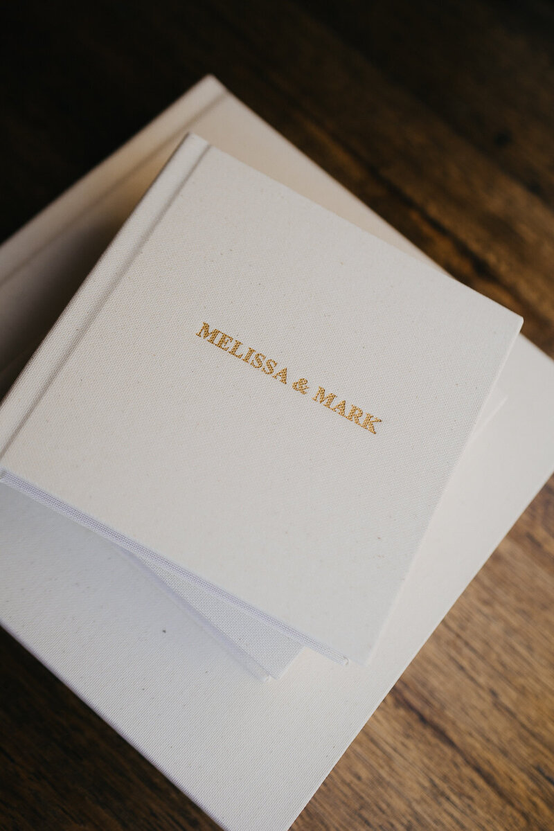 gold deboss with white cover on vision art wedding album