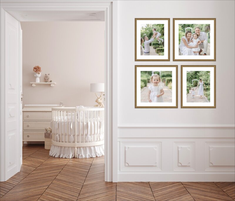 Mockup of Four Frames on a wall of newborn photography in Greenville SC